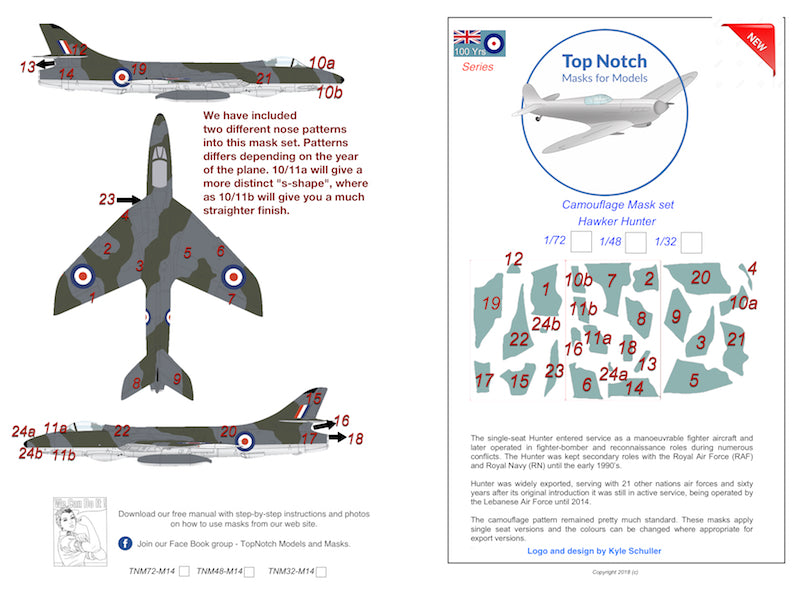 TopNotch TNM72-M014 1:72 Hawker Hunter FGA.9/Mk.58/F.6 camouflage masks