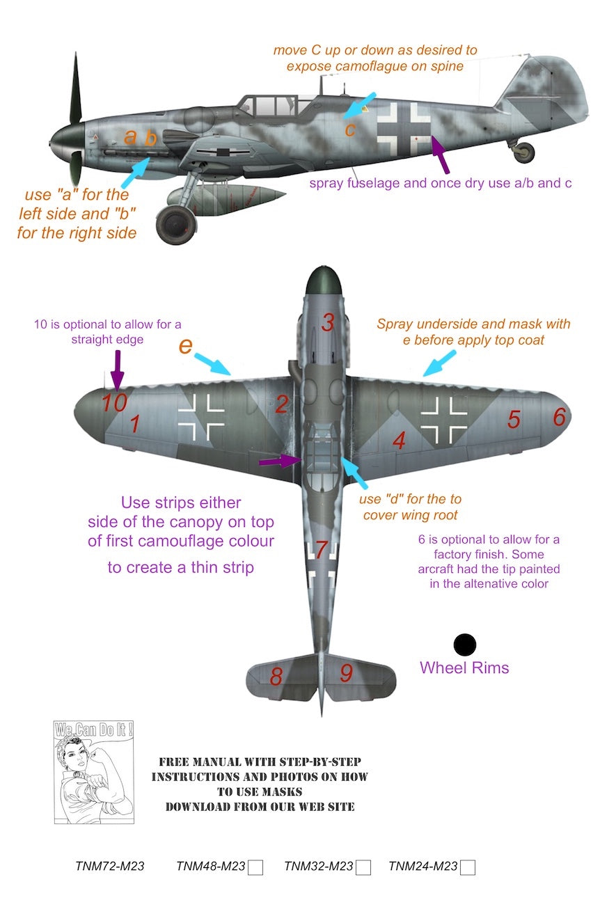 TopNotch TNM72-M023 1:72 Messerschmitt Bf-109G MTT camouflage paint masks