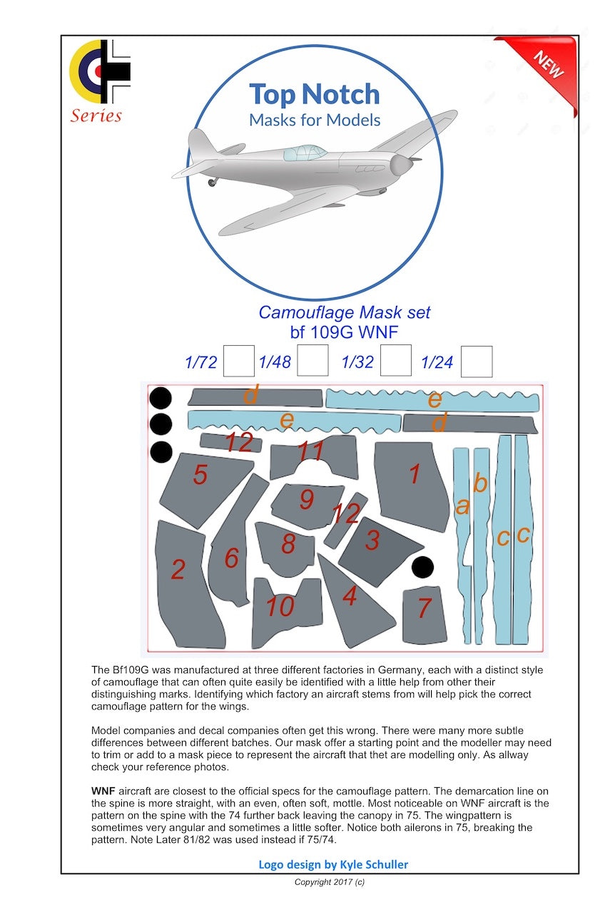 TopNotch TNM72-M024 1:72 Messerschmitt Bf-109G WNF camouflage paint masks