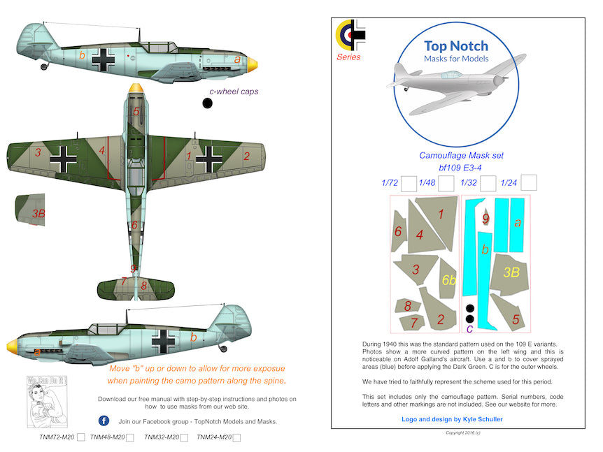 TopNotch TNM72-M028 Messerschmitt Bf-109E-3/4 Paint Masks 1:72