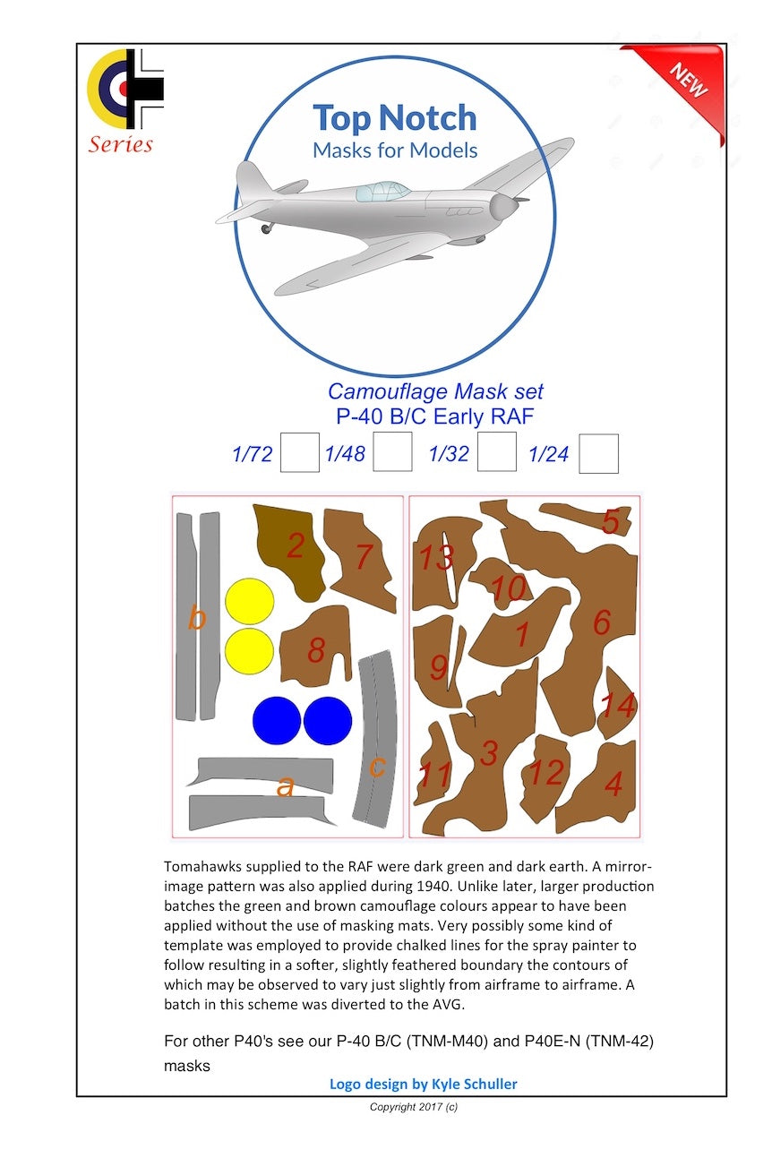TopNotch TNM72-M041 Tomahawk Mk.IIB RAF/AVG Early Paint Masks 1:72
