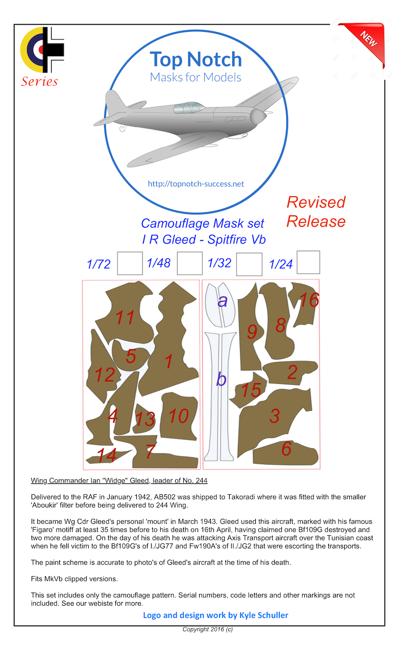 TopNotch TNM72-M052 1:72 I R Gleed Supermarine Spitfire Mk.Vb Pattern