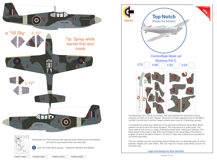TopNotch TNM72-M082 P-51B Mustang Pattern C Paint Masks 1:72