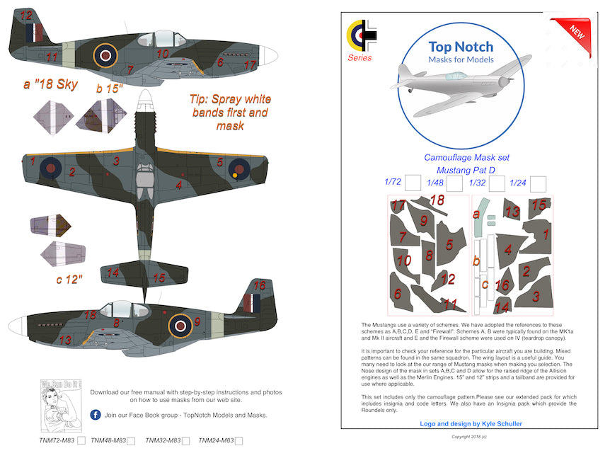 TopNotch TNM72-M083 P-51B Mustang Pattern D Paint Masks 1:72