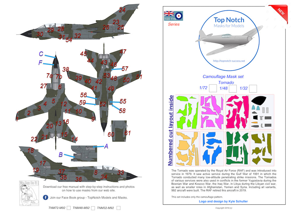 TopNotch TNM72-M092 1:72 Panavia Tornado camouflage pattern paint masks
