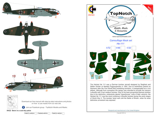 TopNotch TNM72-M093 1:72 Heinkel He-111 camouflage pattern paint mask