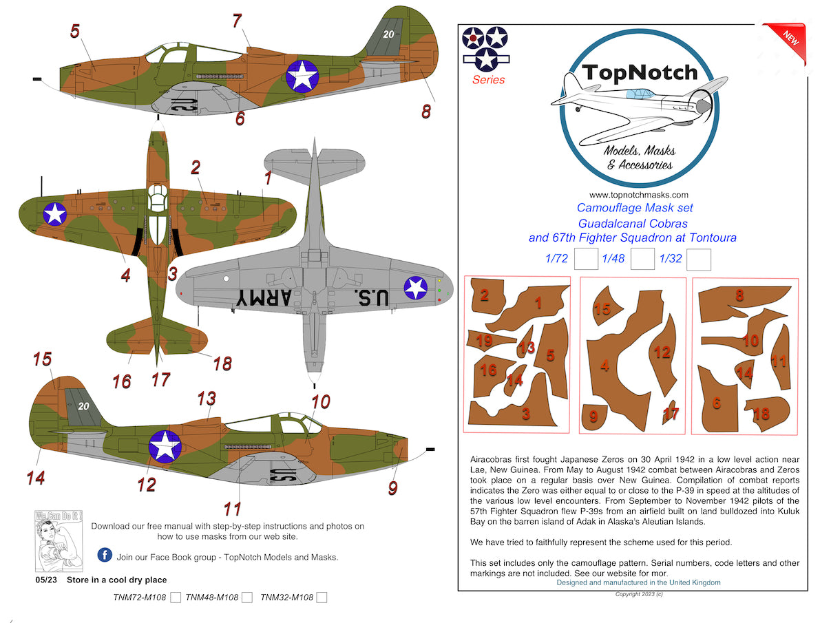 TopNotch TNM72-M108 P-39/P-400 Guadalcanal Cobras Paint Masks 1:72
