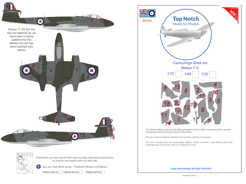 TopNotch TNM72-M130 1:72 Gloster Meteor F.8 camouflage pattern paint masks