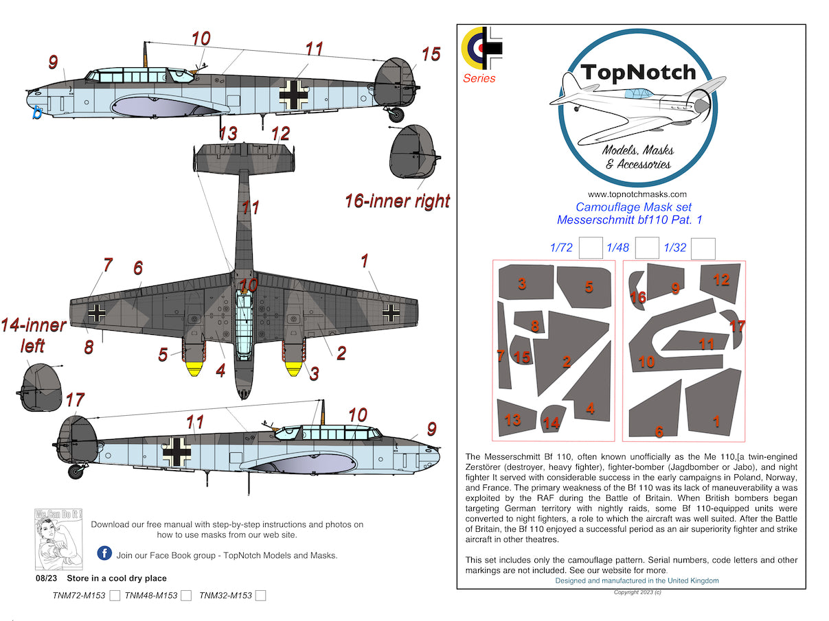 TopNotch TNM72-M153 1:72 Messerschmitt Bf-110 pattern 1