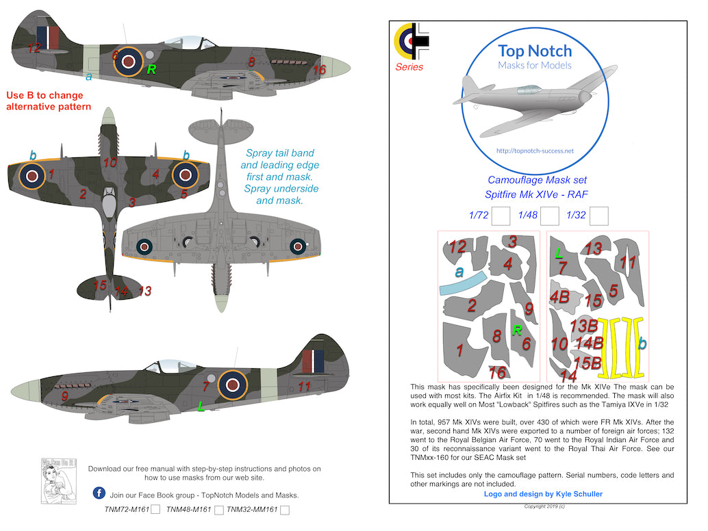 TopNotch TNM72-M161 1:72 Supermarine Spitfire Mk.XIVe camouflage masks