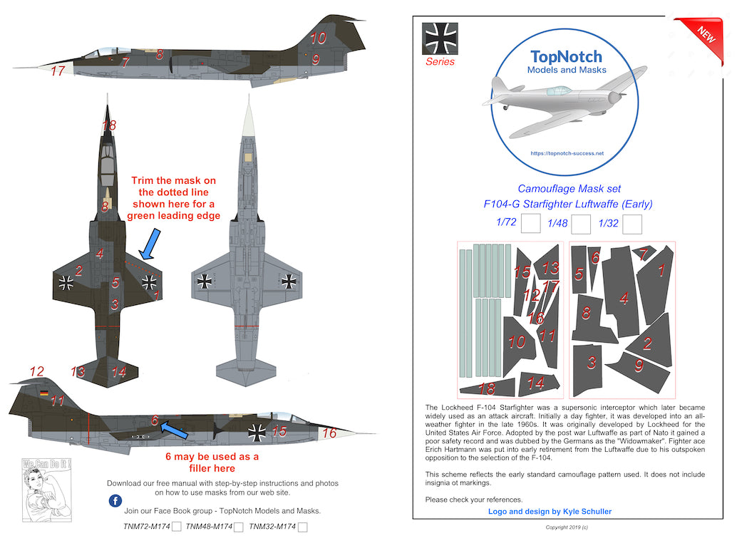TopNotch TNM72-M174 Lockheed F-104G Starfighter Luftwaffe Masks 1:72