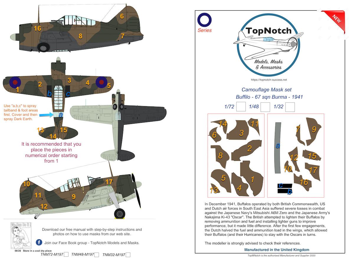 TopNotch TNM72-M197 Brewster Buffalo RAF 67 Sqn Burma 1941 Masks 1:72