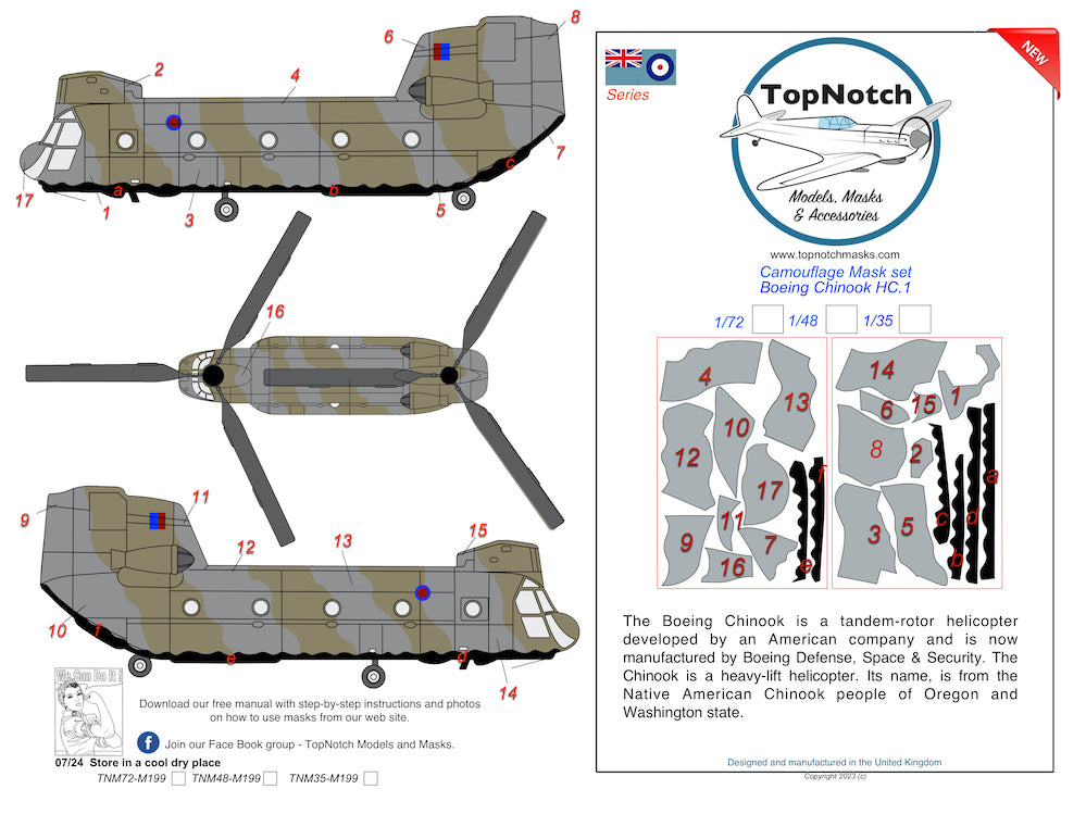 TopNotch TNM72-M199 1:72 Boeing Chinook HC.1 camouflage pattern paint masks