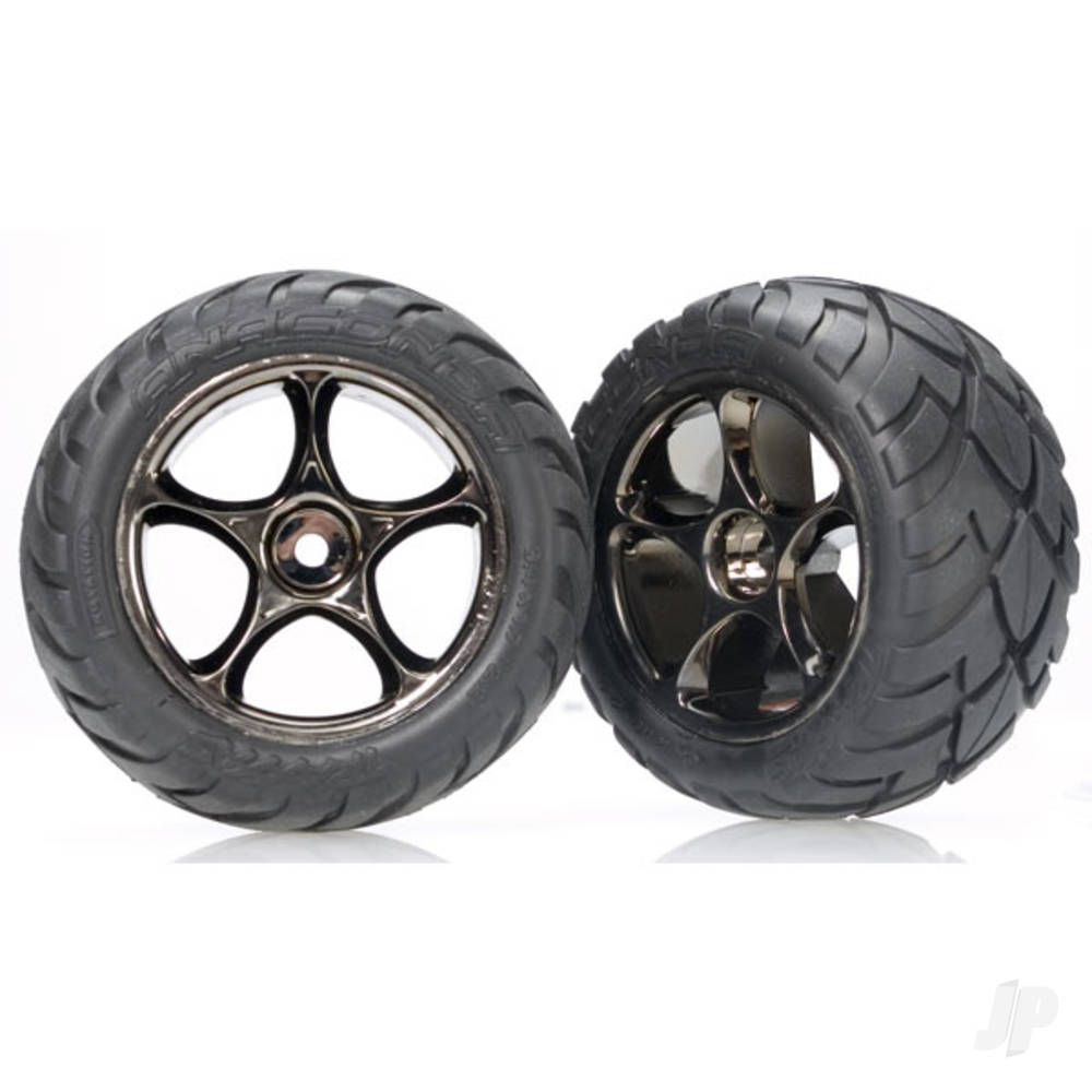 Traxxas Tyres & wheels, assembled (Tracer 2.2" black chrome wheels, Anaconda 2.2" Tyres with foam inserts) (2) (Bandit rear) 2478A
