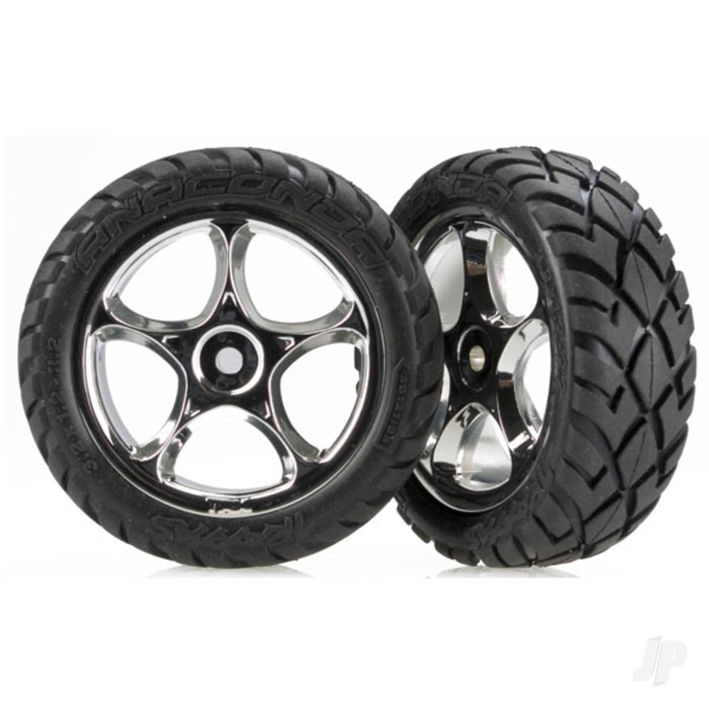 Traxxas Tyres & wheels, assembled (Tracer 2.2" chrome wheels, Anaconda 2.2" Tyres with foam inserts) (2) (Bandit front) 2479R