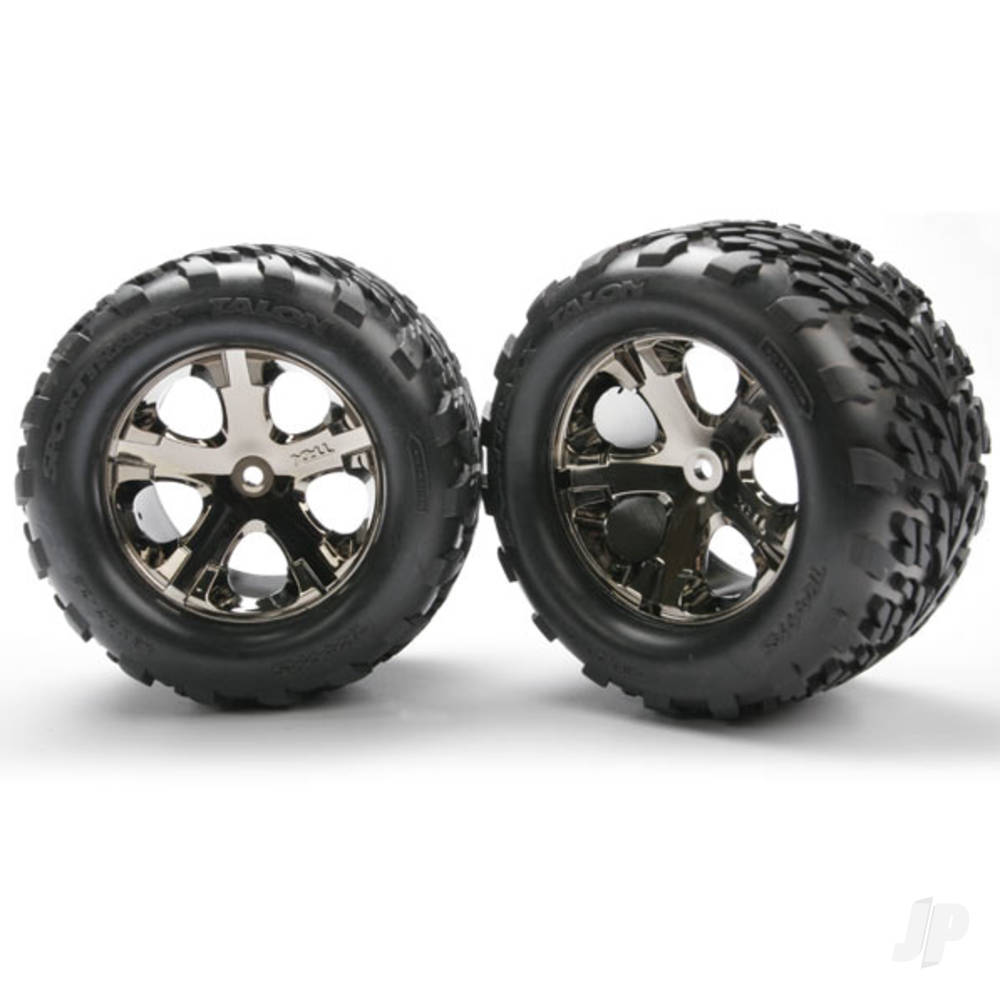 Traxxas Tyres & wheels, assembled, glued (2.8") (All-Star black chrome wheels, Talon Tyres, foam inserts) (2WD electric rear) (2) (TSM rated) 3668A