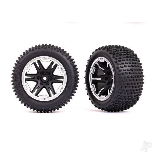 Traxxas Tyres & wheels, assembled, glued (2.8") (RXT black & satin wheels, Alias Tyres, foam inserts) (2WD electric rear) (2) (TSM rated) 3772X