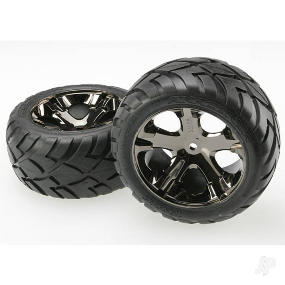 Traxxas Tyres & wheels, assembled, glued (All Star black chrome wheels, Anaconda Tyres, foam inserts) (2WD electric rear) (1 left, 1 right) 3773A