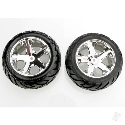 Traxxas Tyres & wheels, assembled, glued (All Star chrome wheels, Anaconda Tyres, foam inserts) (2WD electric rear) (1 left, 1 right) 3773