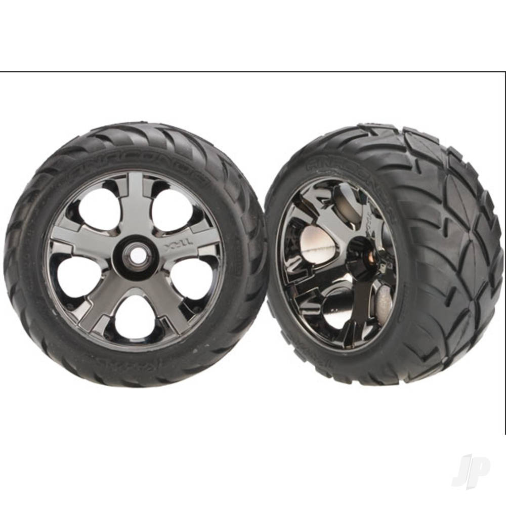 Traxxas Tyres & wheels, assembled, glued (All-Star black chrome wheels, Anaconda Tyres, foam inserts) (nitro front) (1 left, 1 right) 3777A