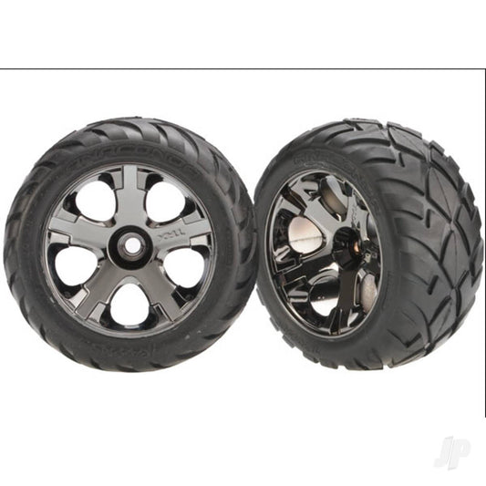 Traxxas Tyres & wheels, assembled, glued (All-Star black chrome wheels, Anaconda Tyres, foam inserts) (nitro front) (1 left, 1 right) 3777A