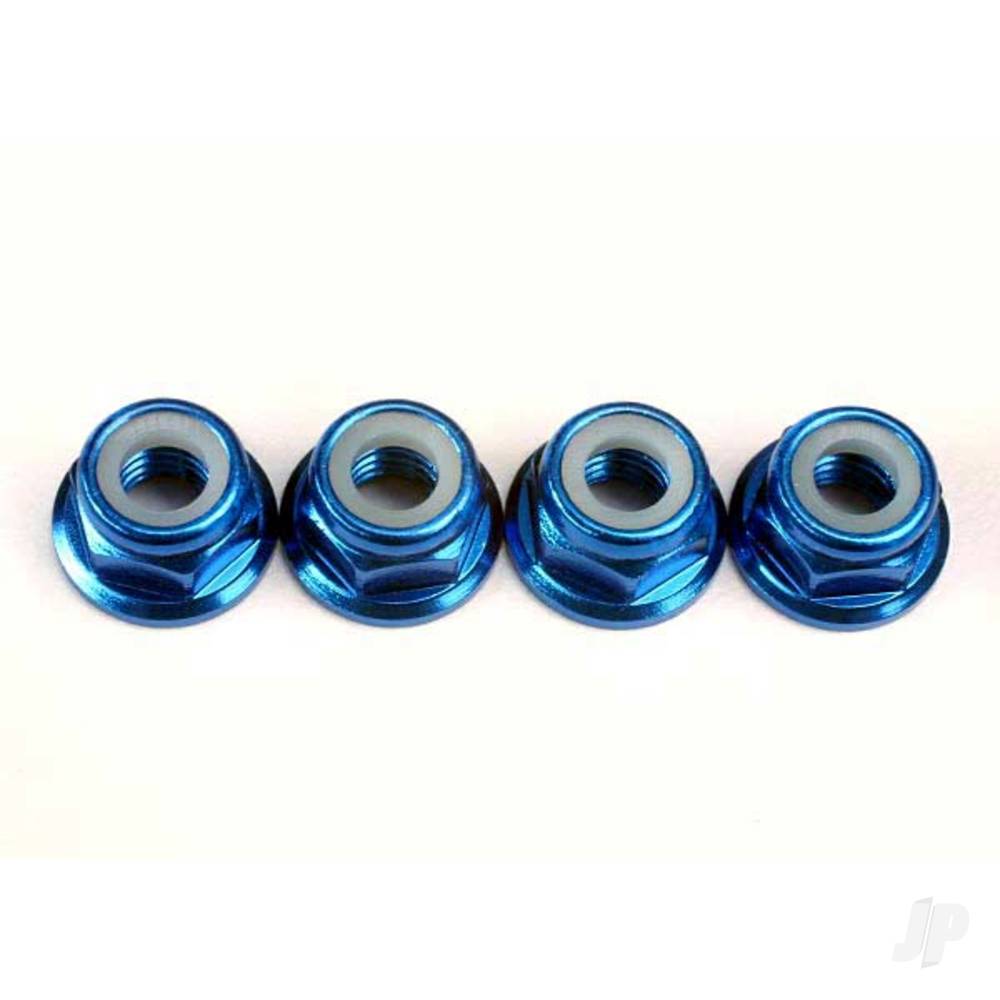 Traxxas Nuts, 5mm flanged nylon locking (Aluminium, Blue-anodised) (4 pcs) 4147X