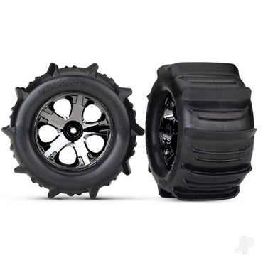 Traxxas Tyres & wheels, assembled, glued (2.8") (All-Star black chrome wheels, paddle Tyres, foam inserts) (nitro rear / 4WD electric front / rear) (2) (TSM rated) 4175