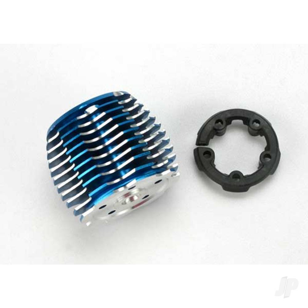Traxxas Cooling head, PowerTune (machined aluminium, Blue-anodised) (TRX 2.5 and 2.5R) / head protector (plastic) 5237