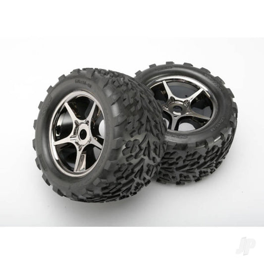 Traxxas Tyres & wheels, assembled, glued (Gemini black chrome wheels, Talon Tyres, foam inserts) (2) (use with 17mm splined wheel hubs & nuts, part #5353X) (TSM rated) 5374X