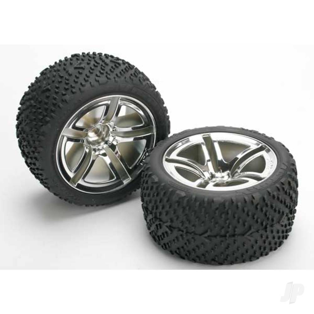 Traxxas Tyres & wheels, assembled, glued (Twin-Spoke wheels, Victory Tyres, foam inserts) (nitro rear) (2) 5573