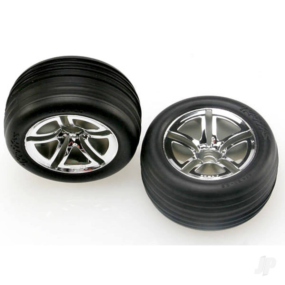 Traxxas Tyres & wheels, assembled, glued (2.8") (Twin-Spoke wheels, Alias ribbed Tyres, foam inserts) (nitro front) (2) 5574R