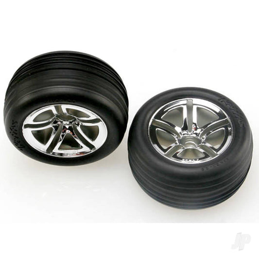 Traxxas Tyres & wheels, assembled, glued (2.8") (Twin-Spoke wheels, Alias ribbed Tyres, foam inserts) (nitro front) (2) 5574R