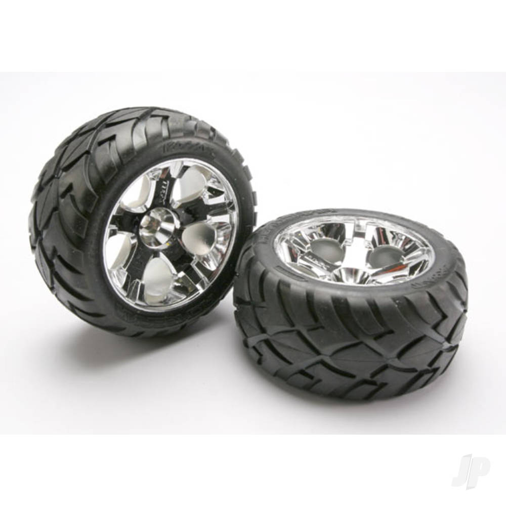 Traxxas Tyres & wheels, assembled, glued (All-Star chrome wheels, Anaconda Tyres, foam inserts) (nitro rear / electric front) (1 left, 1 right) 5576R