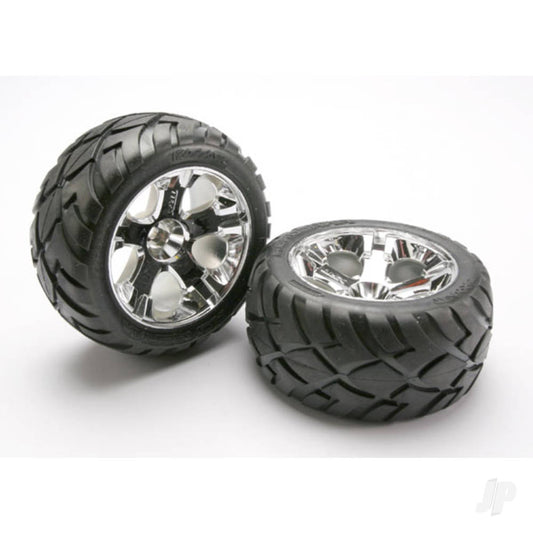 Traxxas Tyres & wheels, assembled, glued (All-Star chrome wheels, Anaconda Tyres, foam inserts) (nitro rear / electric front) (1 left, 1 right) 5576R