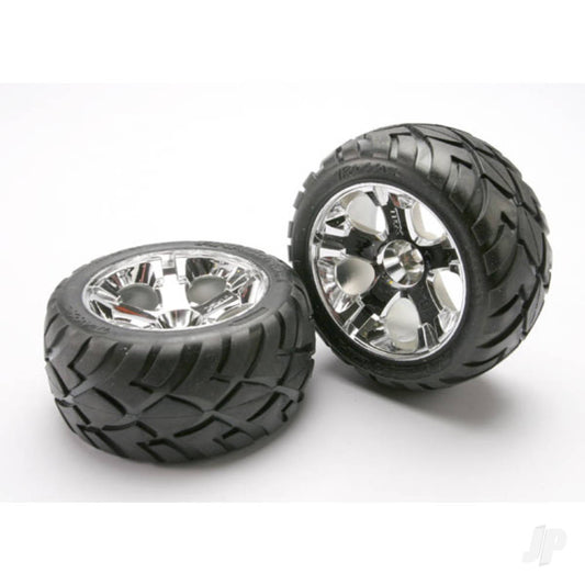 Traxxas Tyres & wheels, assembled, glued (All-Star chrome wheels, Anaconda Tyres, foam inserts) (nitro front) (1 left, 1 right) 5577R