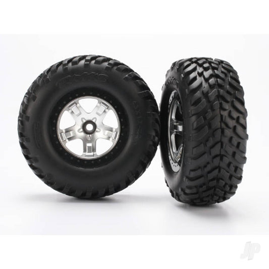 Traxxas Tyres & wheels, assembled, glued (SCT satin chrome, black beadlock style wheels, SCT off-road racing Tyres, foam inserts) (2) (2WD front) 5875X
