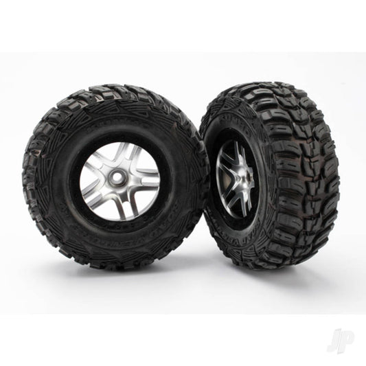 Traxxas Tyres & wheels, assembled, glued (S1 ultra-soft off-road racing compound) (SCT Split-Spoke satin chrome, black beadlock style wheels, Kumho Tyres, foam inserts) (2) (2WD front) 5882R
