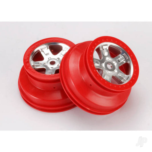 Traxxas Wheels, SCT satin chrome with red beadlock, dual profile (2.2" outer, 3.0" inner) (2) 5972A