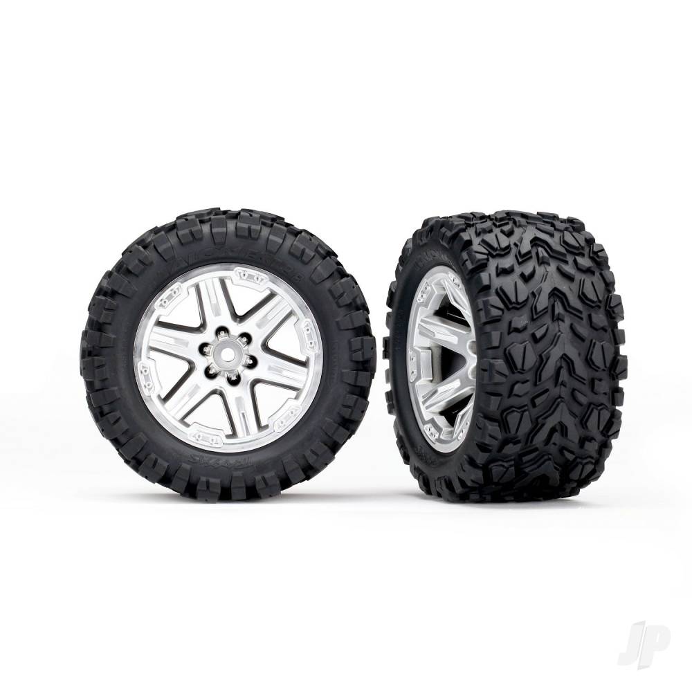 Traxxas Tyres & wheels, assembled, glued (2.8") (RXT satin chrome wheels, Talon Extreme Tyres, foam inserts) (4WD electric front / rear, 2WD electric front only) (2) (TSM rated) 6773R