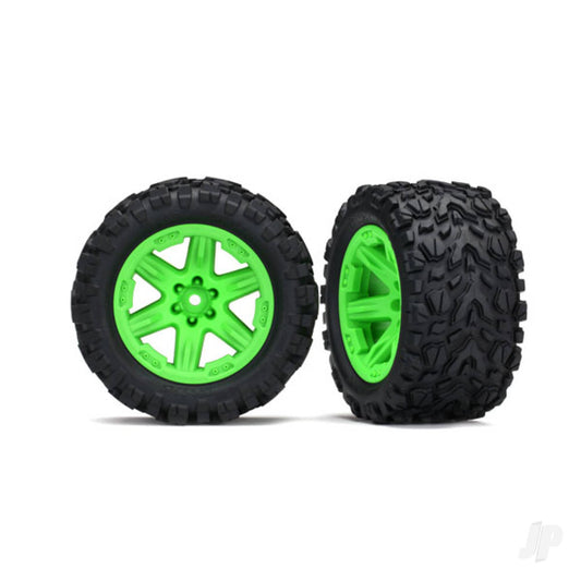 Traxxas Tyres & wheels, assembled, glued (2.8") (RXT green wheels, Talon Extreme Tyres, foam inserts) (2WD electric rear) (2) (TSM rated) 6774G