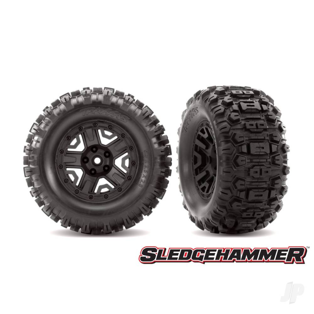 Traxxas Tyres & wheels, assembled, glued (black 2.8" wheels, Sledgehammer Tyres, foam inserts) (2) (TSM rated) 6792