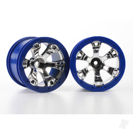 Traxxas Wheels, Geode 2.2" (chrome, blue beadlock style) (12mm hex) (2) 7273