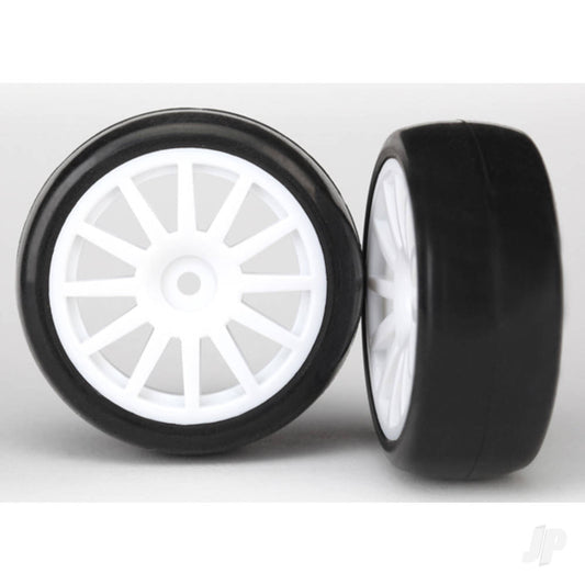 Traxxas Tyres & wheels, assembled, glued (12-spoke white wheels, slick Tyres) (2) 7572