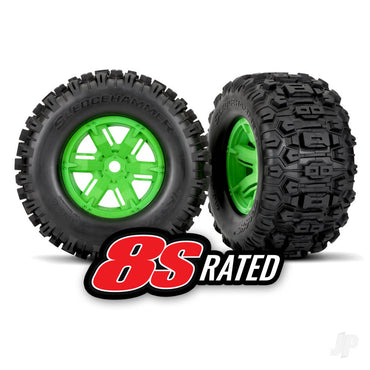 Traxxas Tyres & wheels, assembled, glued (X-Maxx green wheels, Sledgehammer tires, foam inserts) (left & right) (2) 7774G