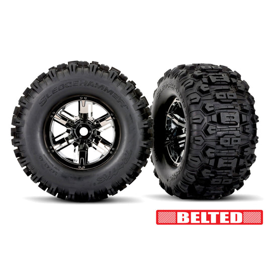 Traxxas X-Maxx Black Chrome Wheels & Sledgehammer Belted Tyres TRX7871X