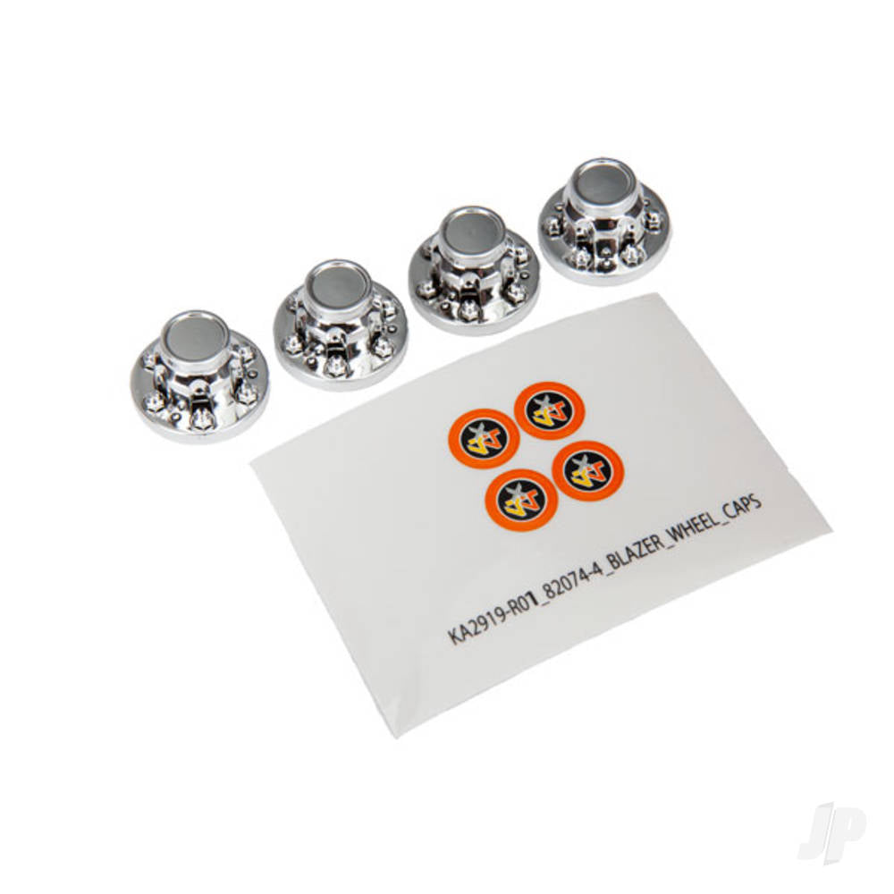 Traxxas Center caps, wheel (chrome) (4 pcs) / decal sheet (requires #8255A extended stub axle) 8164