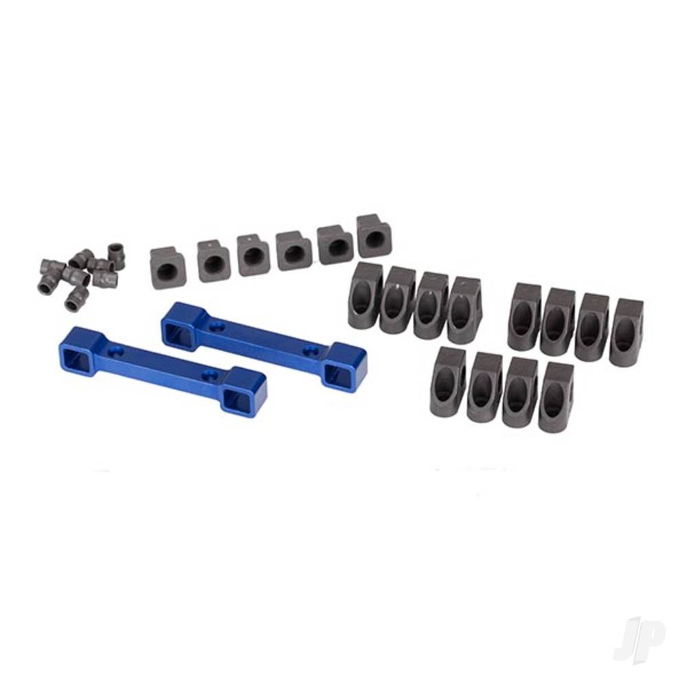 Traxxas Mounts, suspension arms, aluminium (Blue-anodised) (Front & Rear) / hinge pin retainers (12 pcs) / inserts (6 pcs) 8334X