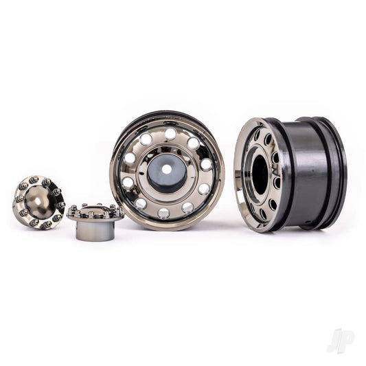 Traxxas Wheels, TRX-6 Big Rig 2.2in (black chrome) (front) (2)/ centre caps (black chrome) (2) 8876