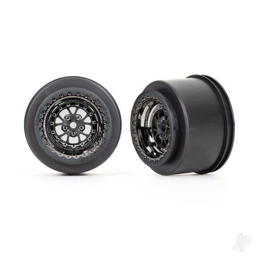 Traxxas Wheels, Weld black chrome (rear) (2) 9473X
