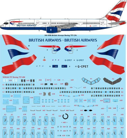 26 Decals TS144-1058 British Airways Boeing 757-236 Decals 1:144